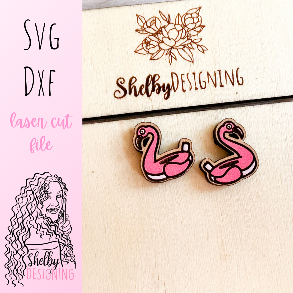 Flamingo Pool Float Stud Earrings SVG