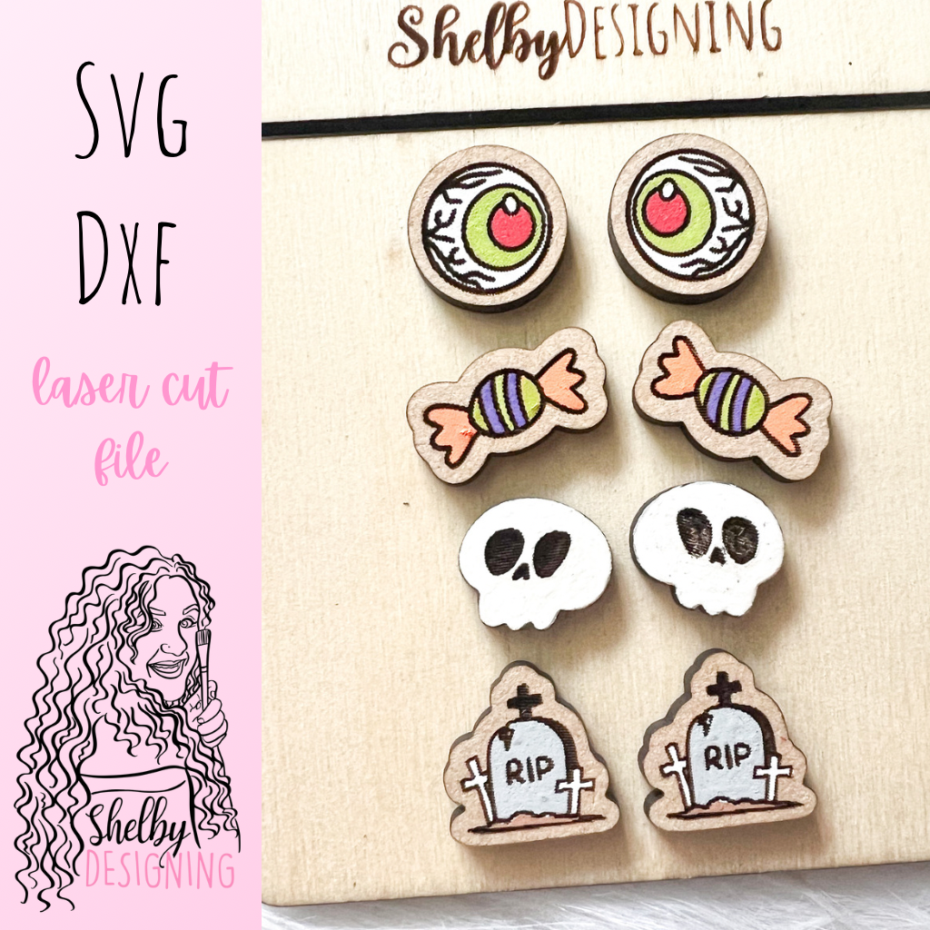 Spooky Halloween Elements Stud Earrings Set SVG