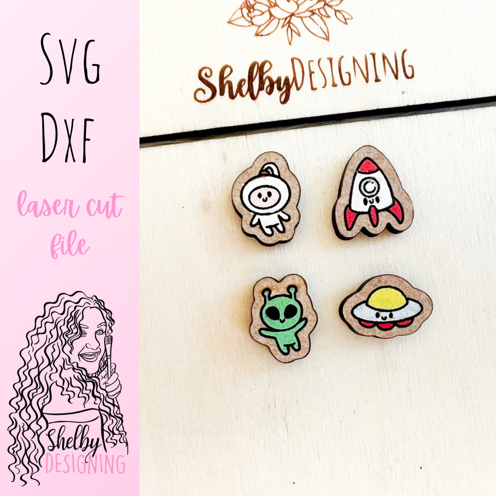 Kawaii Astronaut & Alien Duo Stud Earrings SVG