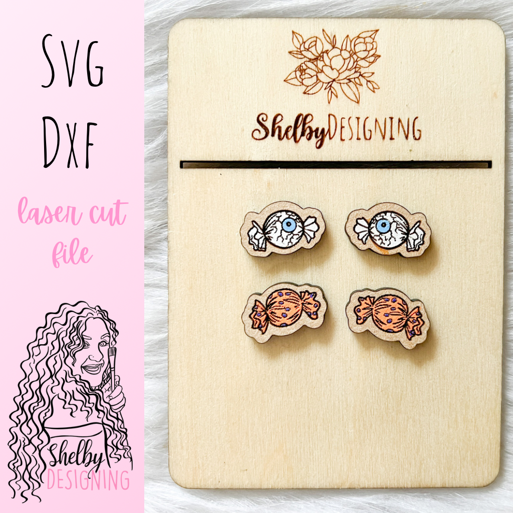 Spooky Eyeball Halloween Candy Stud Earrings Duo SVG
