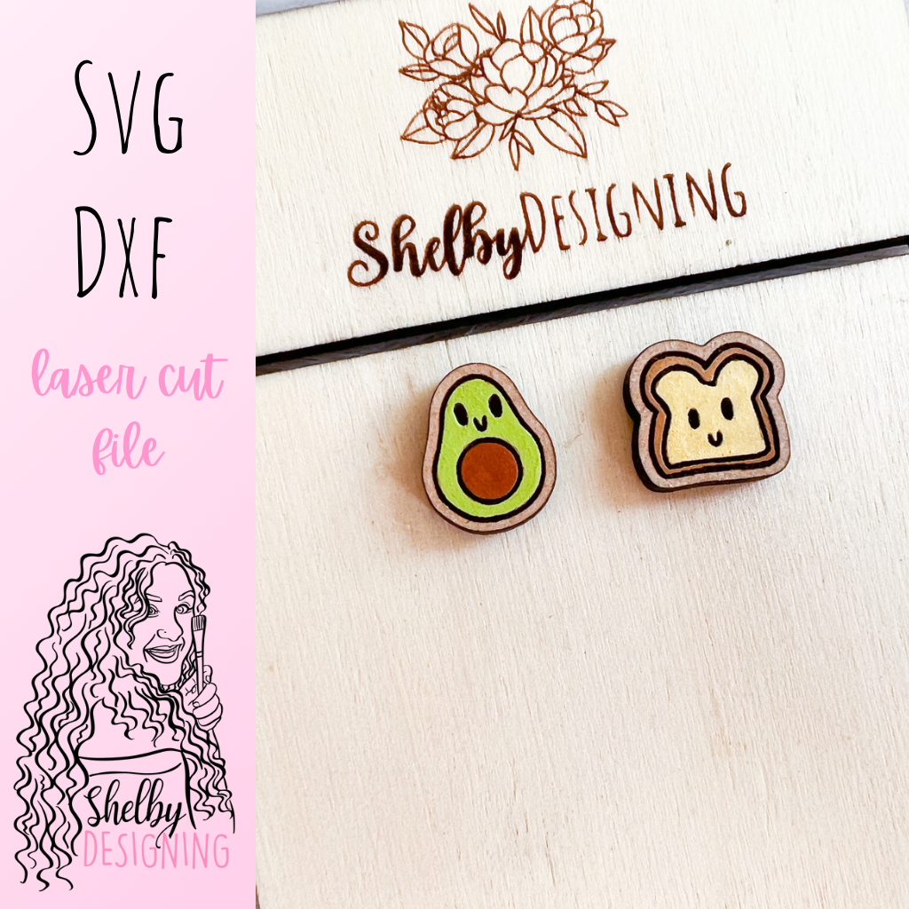Kawaii Avocado & Toast Stud Earrings SVG