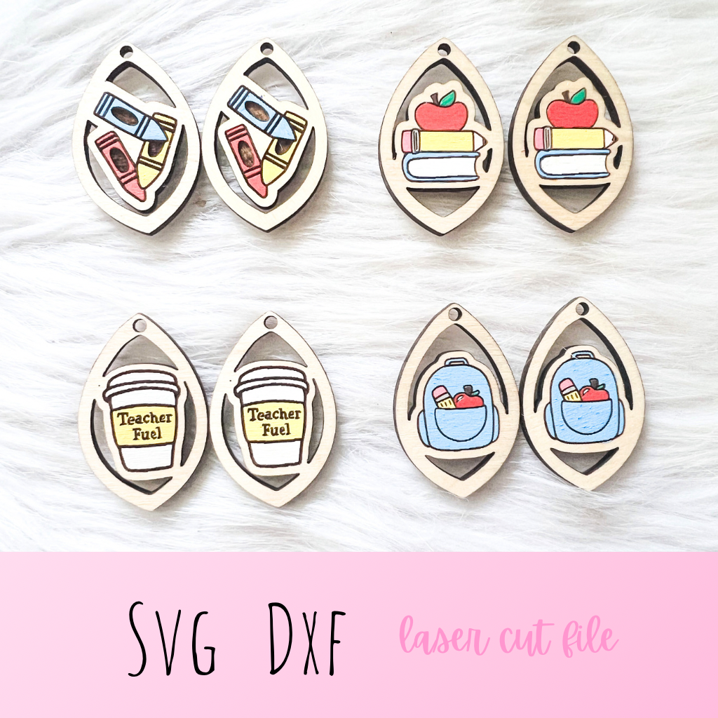 Teacher Back to School Dangle + Stud Earrings Bundle SVG