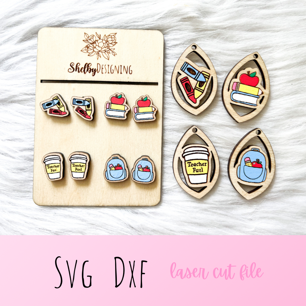 Teacher Back to School Dangle + Stud Earrings Bundle SVG
