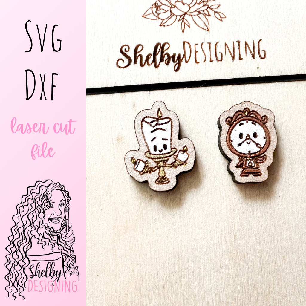 Lumiere & Cogsworth Mix N Match Stud Earrings SVG