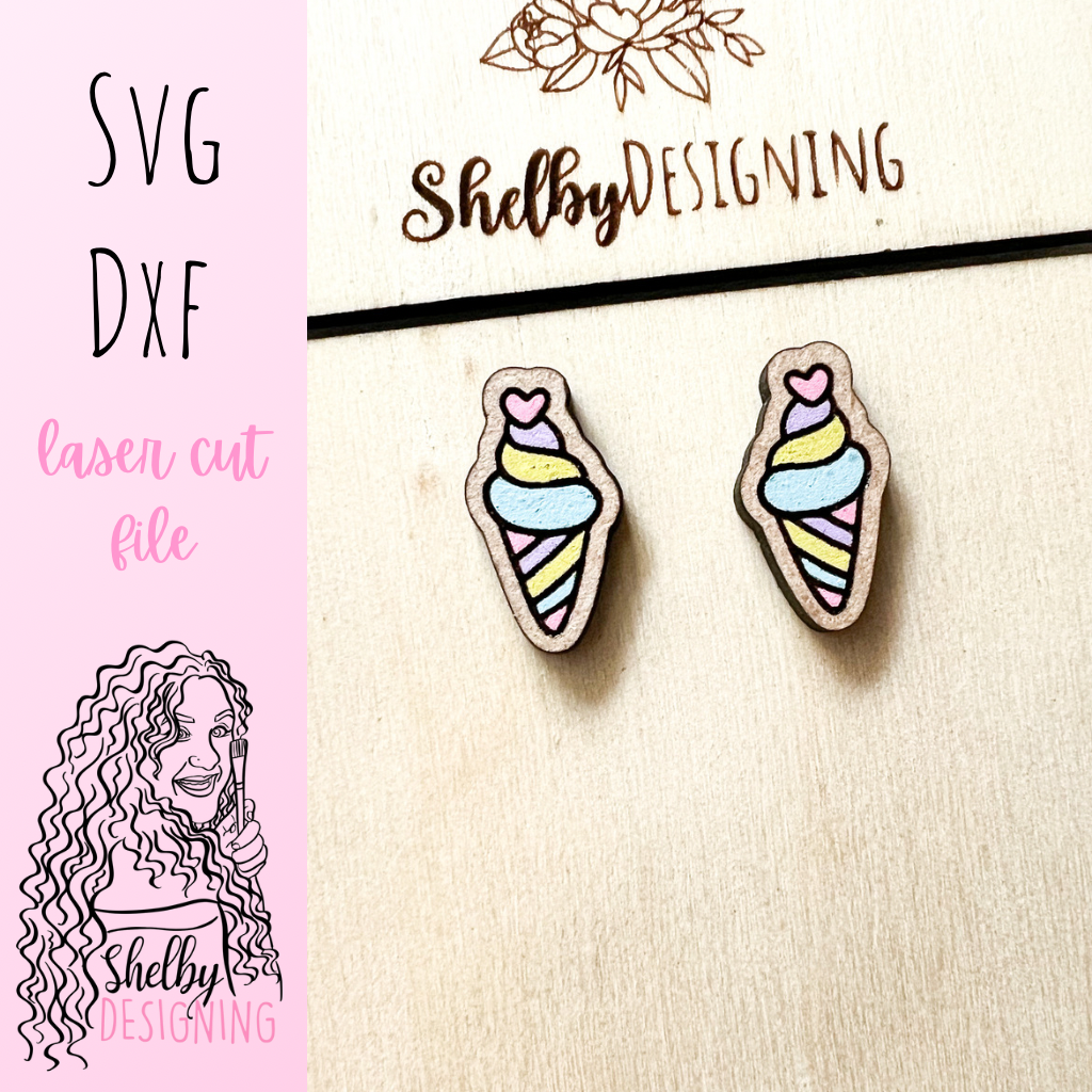 Simple Ice Cream Cone Heart Stud Earrings SVG