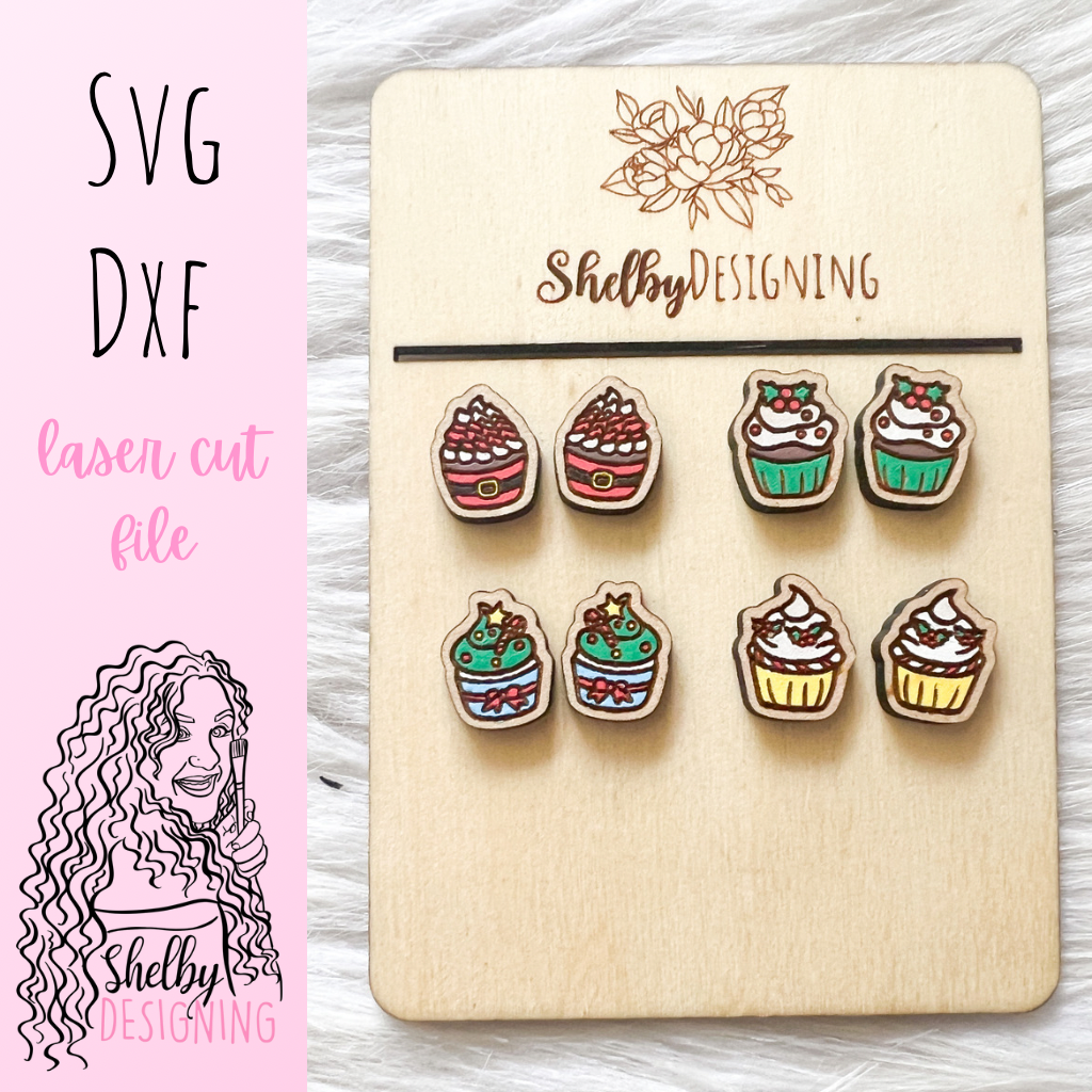 Holiday Cupcake Stud Earrings Set SVG