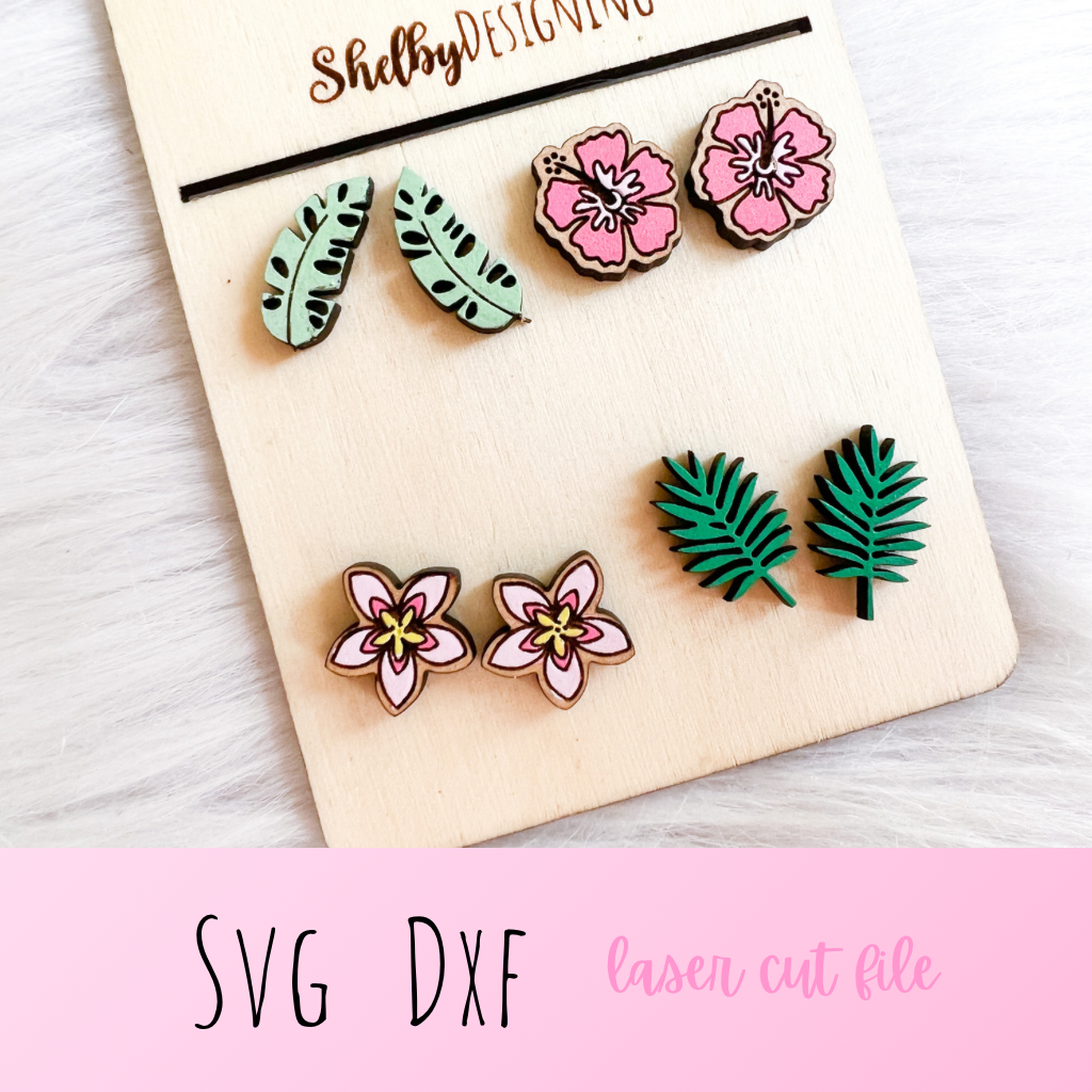 Hawaiian Flower Stud Earrings Set SVG