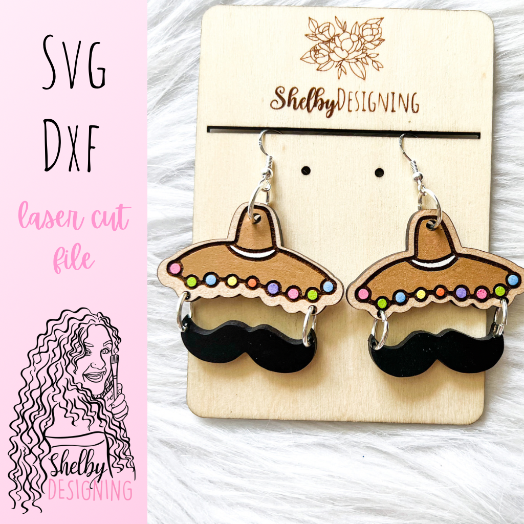 Sombrero & Mustache 2 Piece Dangle Earrings SVG