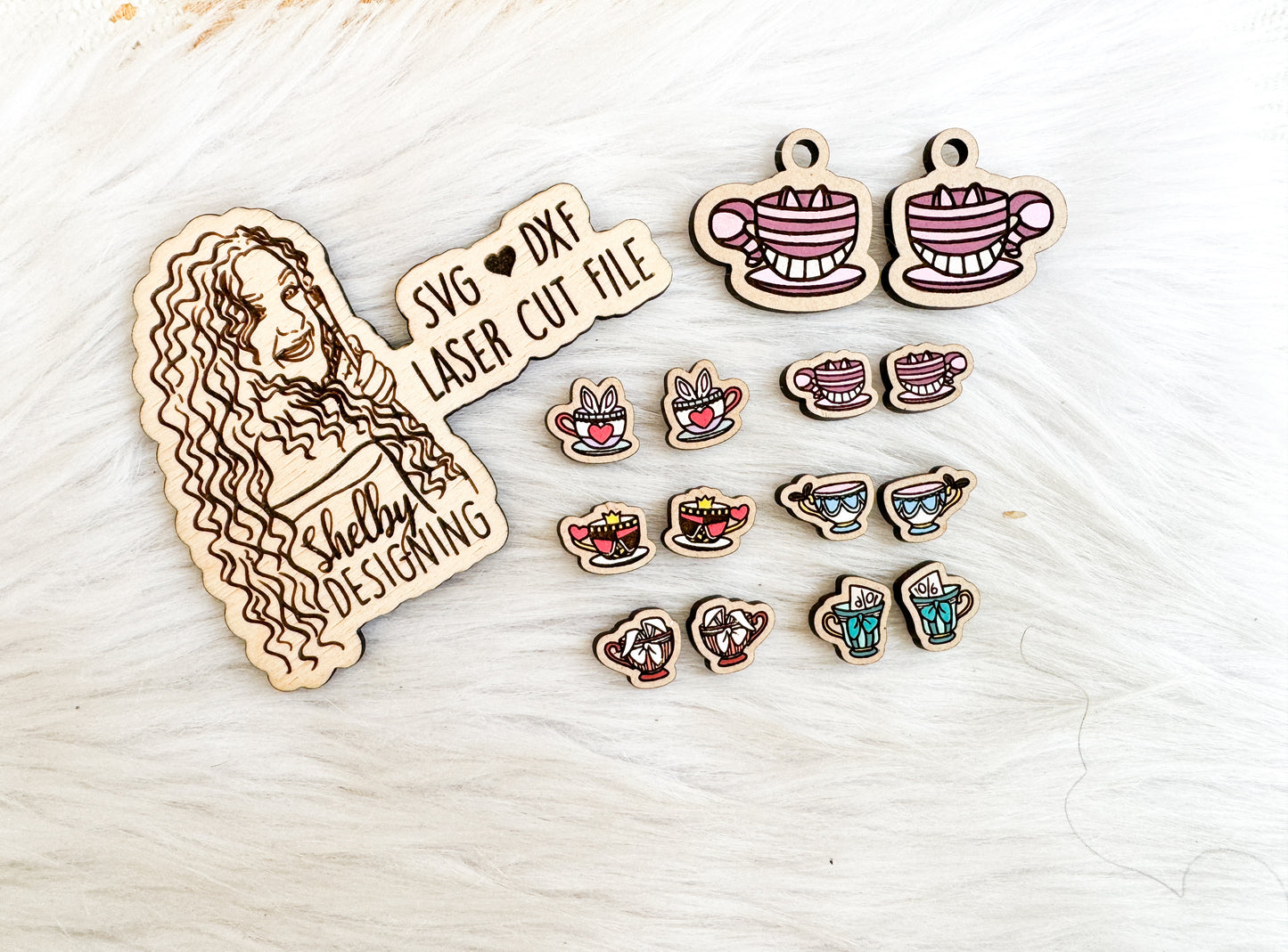 Teacup Alice In Wonderland Stud AND Dangle Earring Bundle SVG