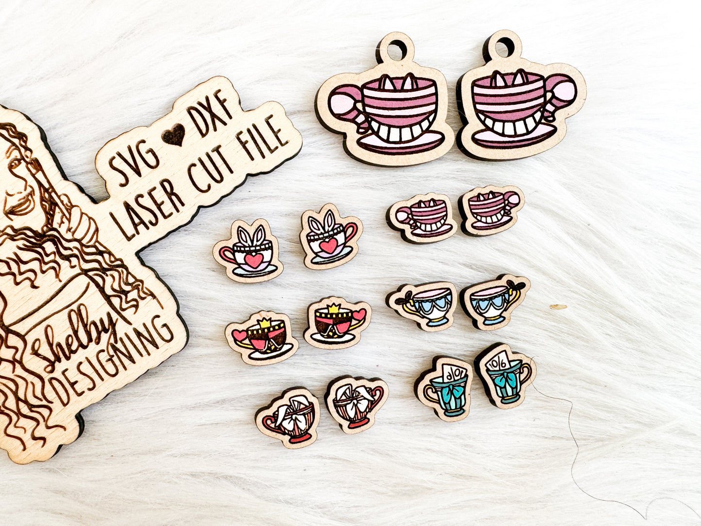Teacup Alice In Wonderland Stud AND Dangle Earring Bundle SVG