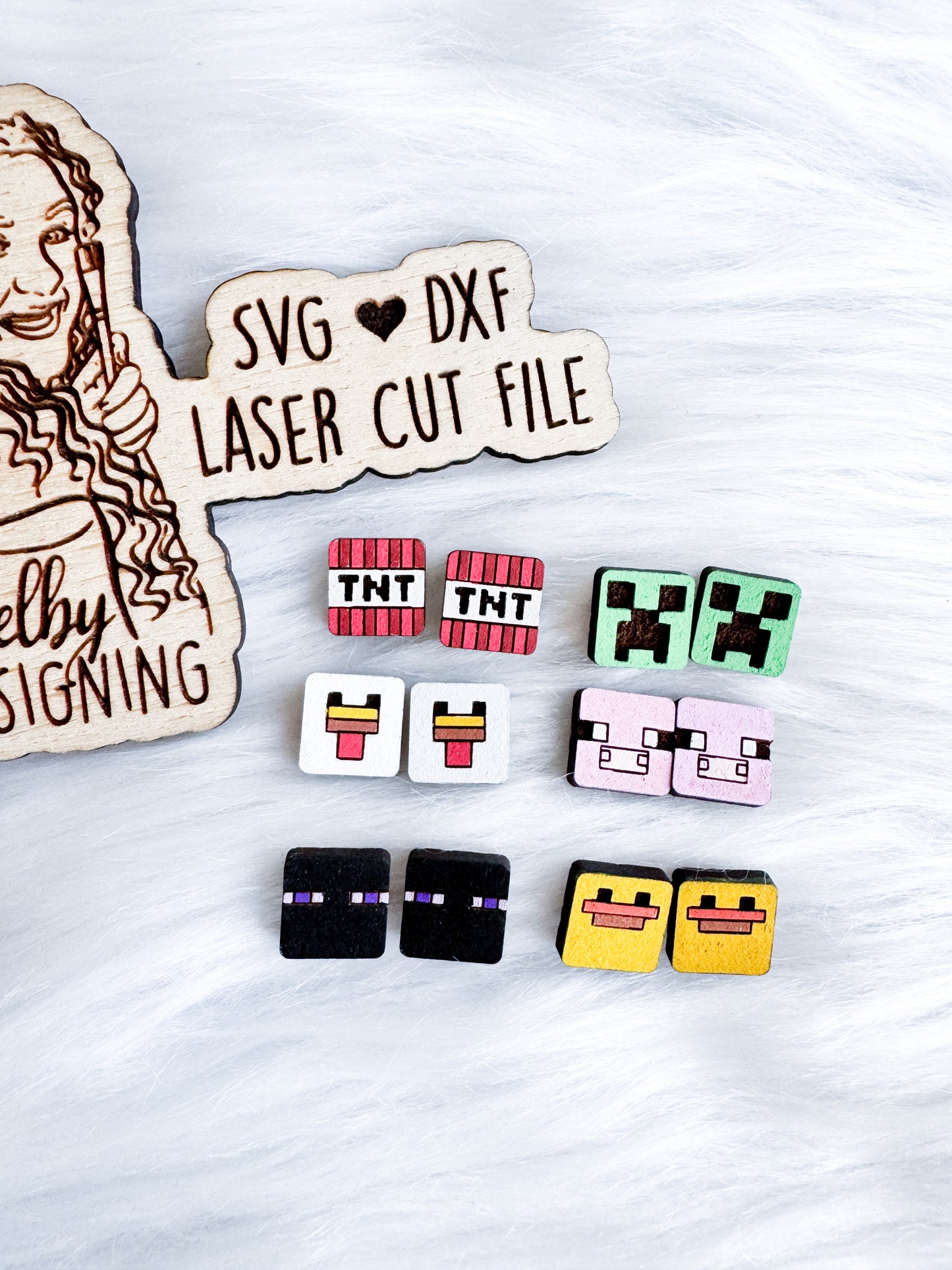 Minecraft Inspired Square Stud Earring Bundle SVG DXF Digital File