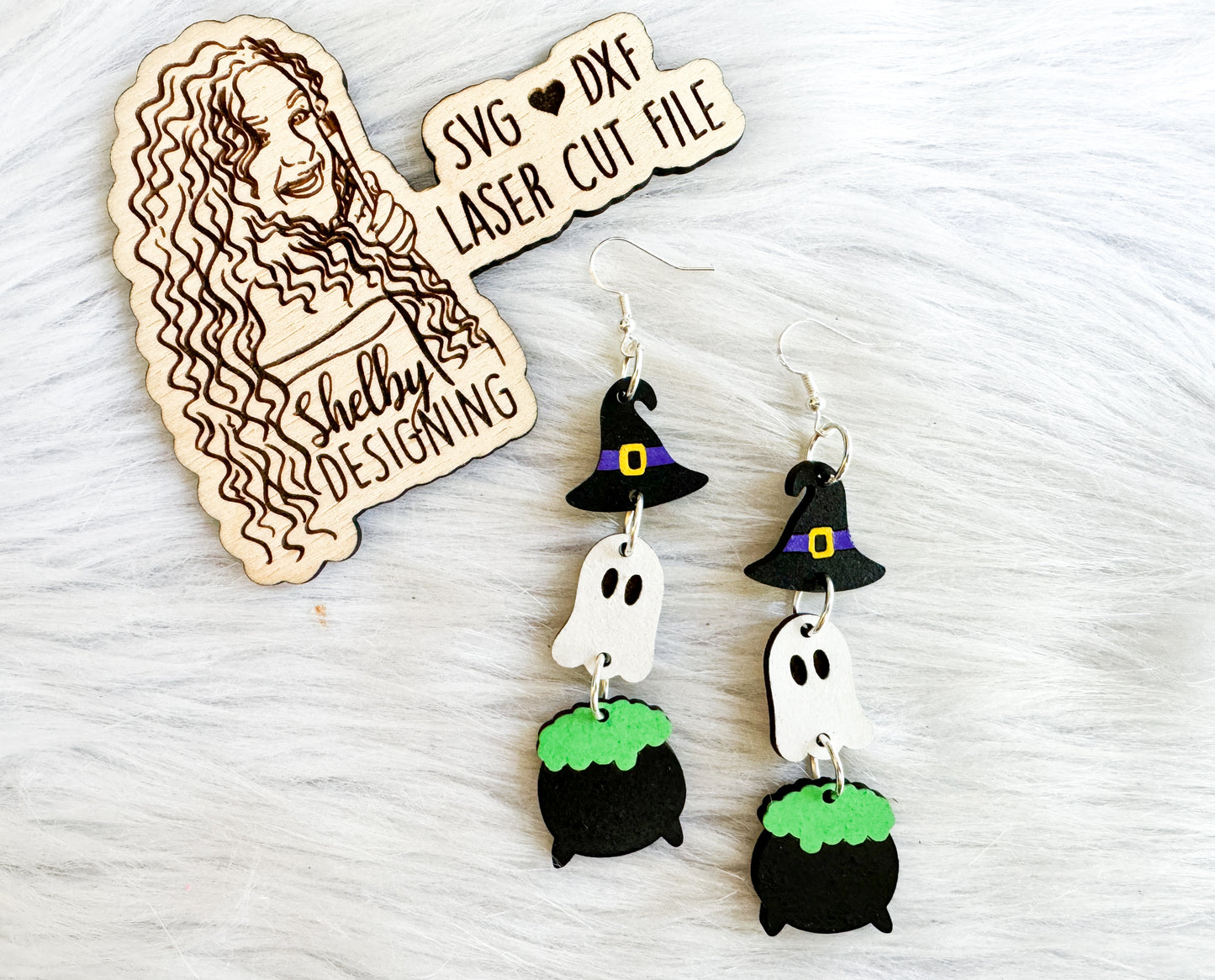 Witch Ghost Cauldron 3 Piece Dangle Earrings SVG