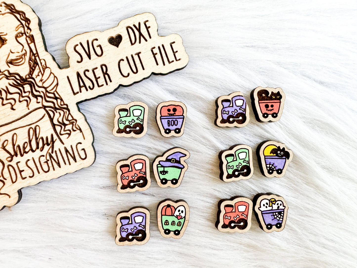 Cute Ghost Train Stud Earring Bundle SVG