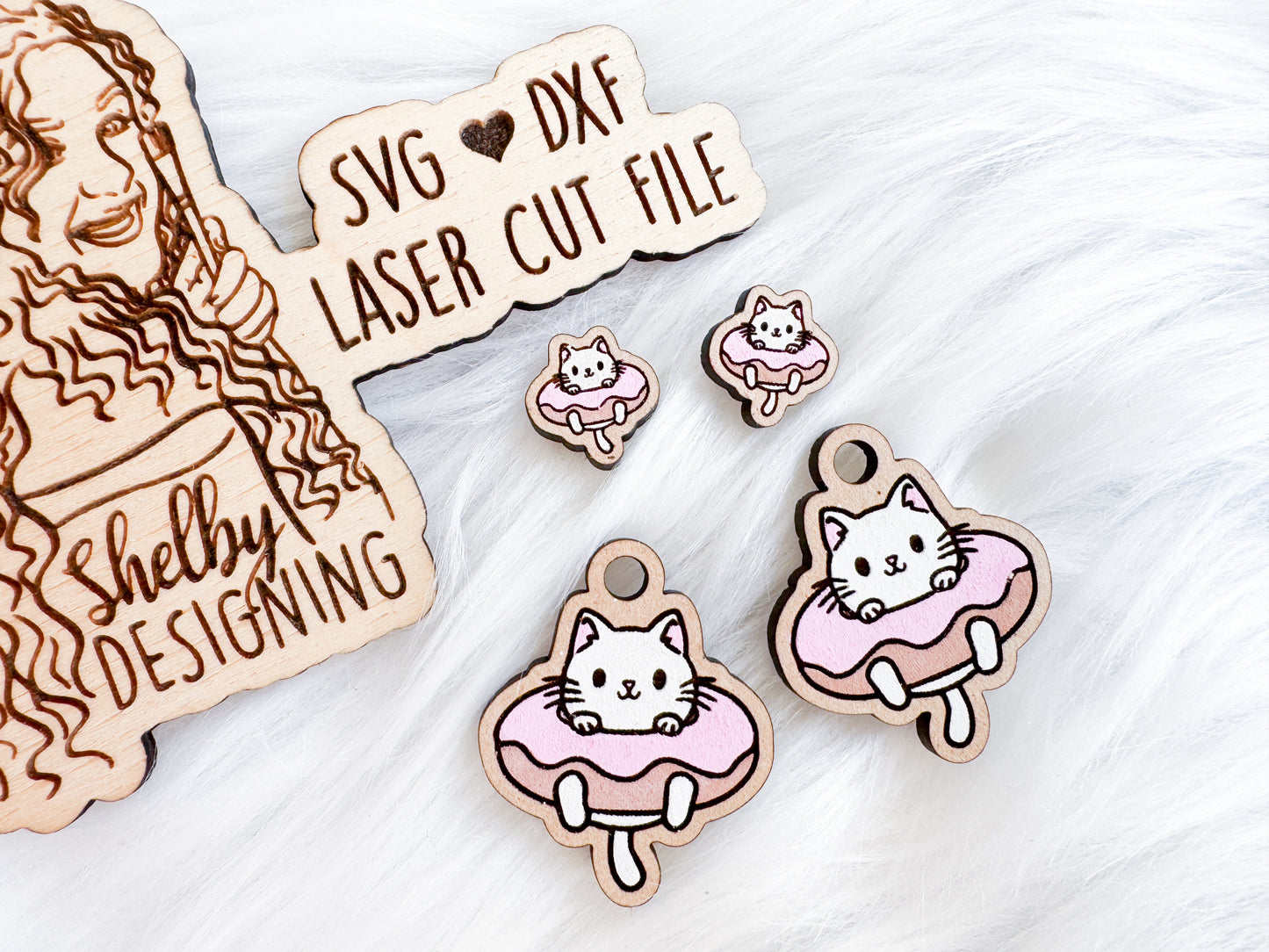 Kawaii Kitty w Pool Float Stud/Dangle Earring Combo SVG DXF Digital File