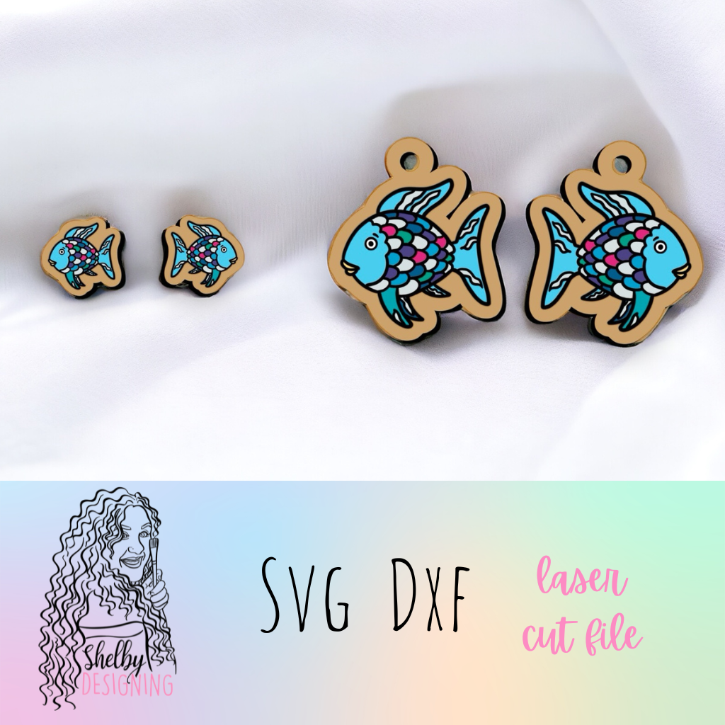 Rainbow Fish Book Stud/Dangle Combo SVG
