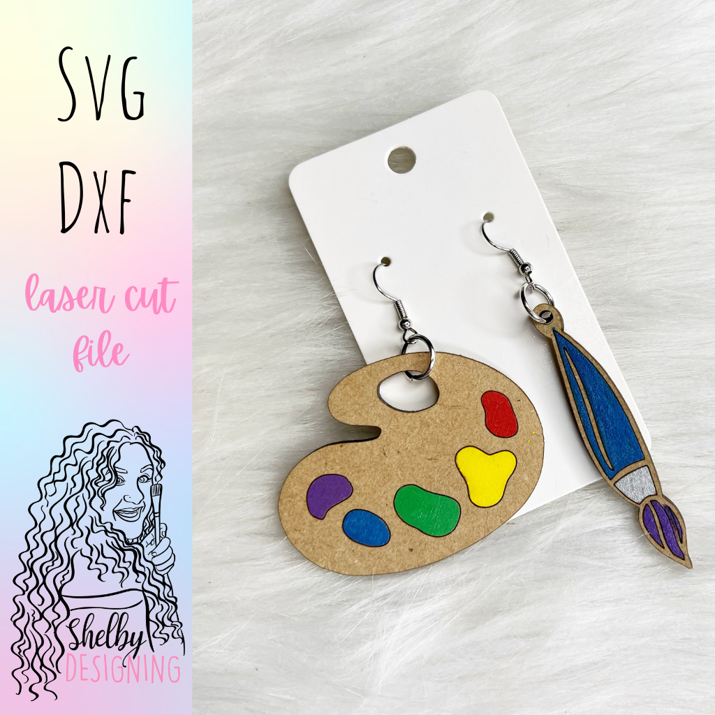 Art Paint Palette & Brush Dangle Earrings SVG