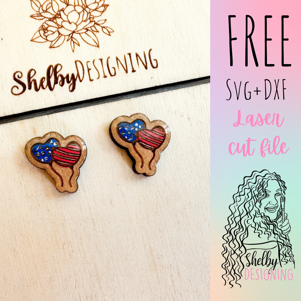 FREE | 4th of July Balloon Hearts Stud Earrings SVG