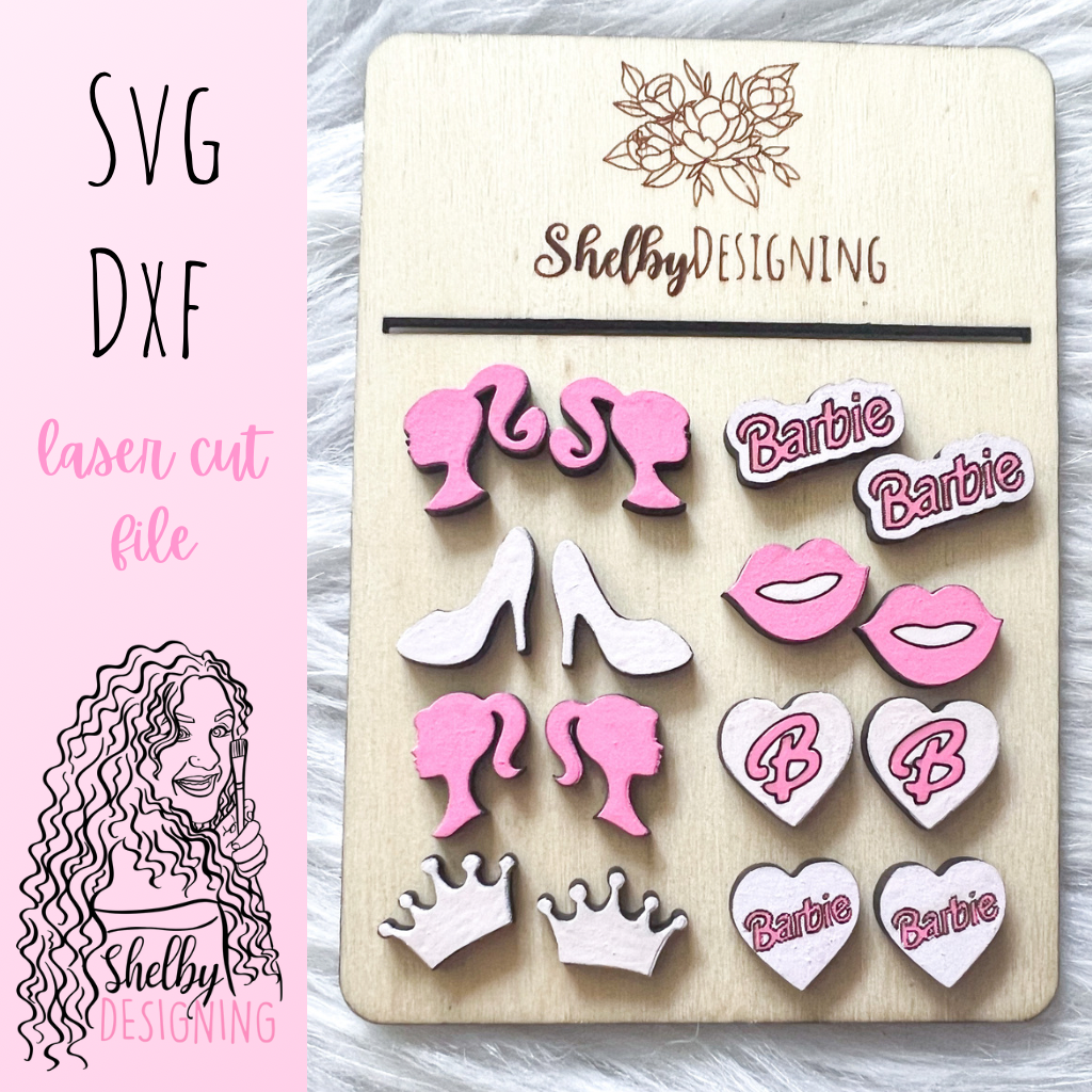 Barbie Inspired Wooden Stud Earrings Bundle SVG
