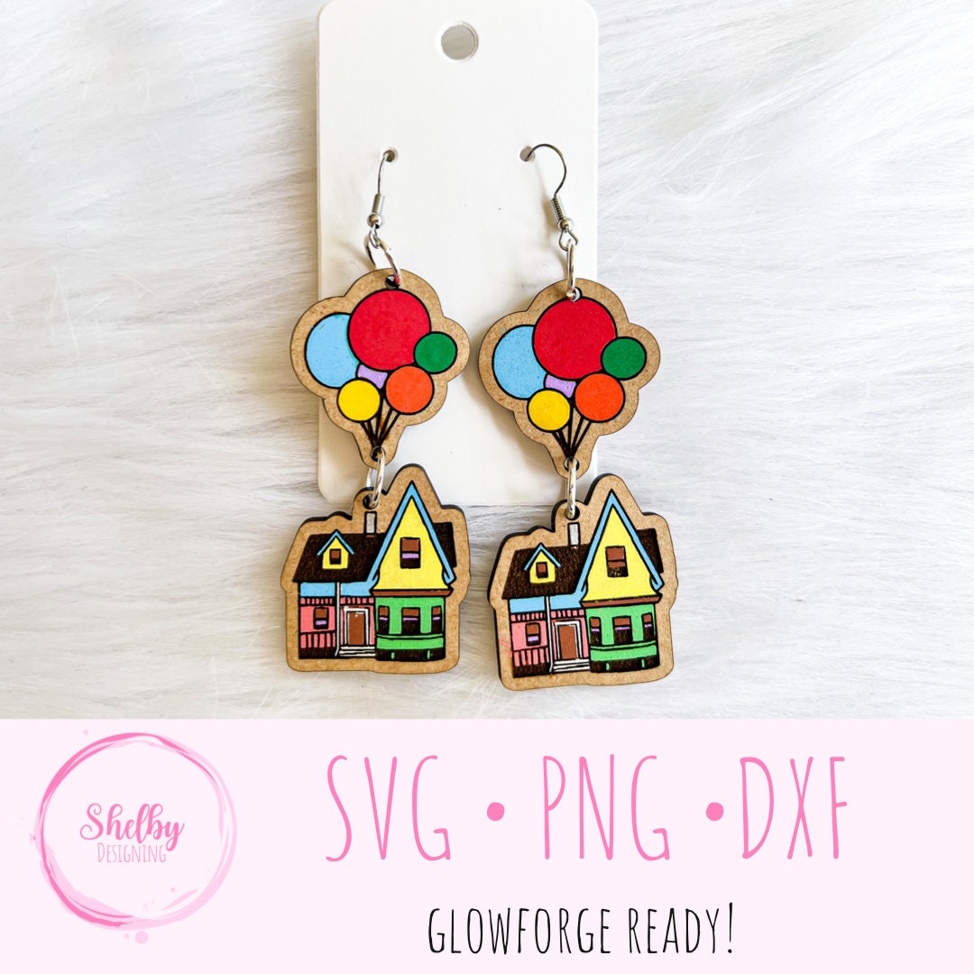 Up House Balloon Dangle Earrings SVG