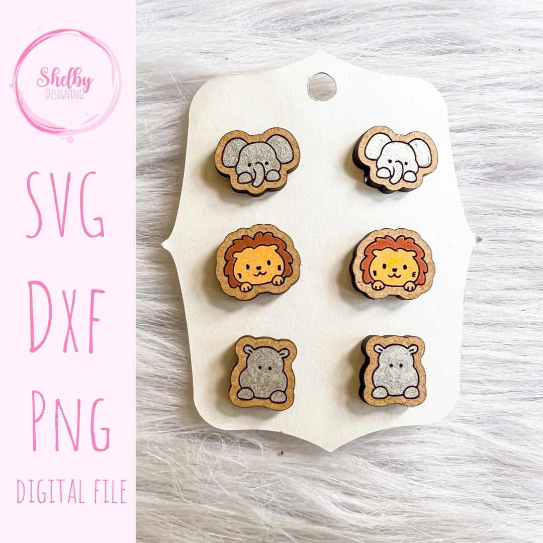 Cute Safari Animal Stud Earrings Bundle SVG