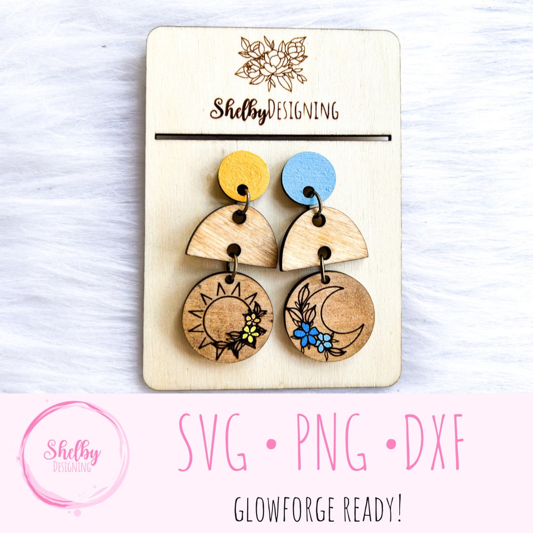 Minimalistic Moon & Star Dangle Earrings SVG