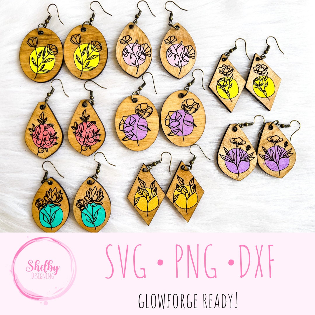 Minimalistic Line Art Floral Dangle Earrings Bundle SVG