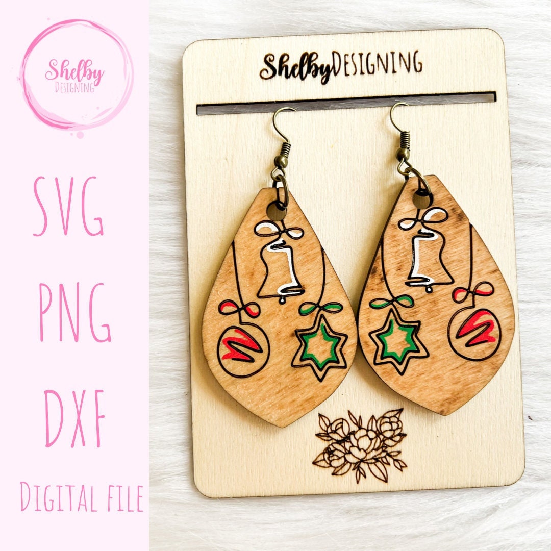Christmas Line Art Ornament Dangle Earrings SVG