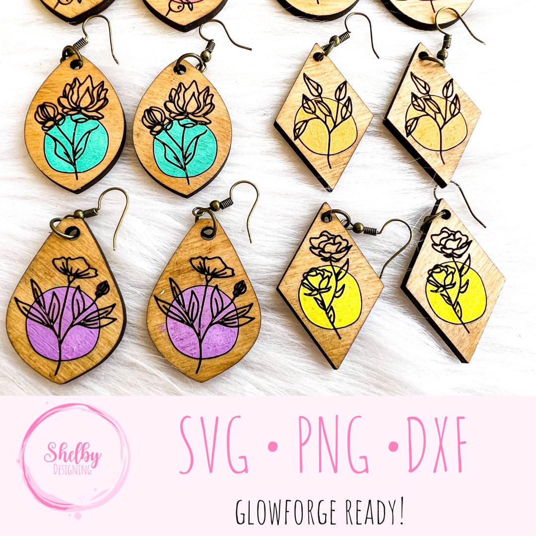 Minimalistic Line Art Floral Dangle Earrings Bundle SVG
