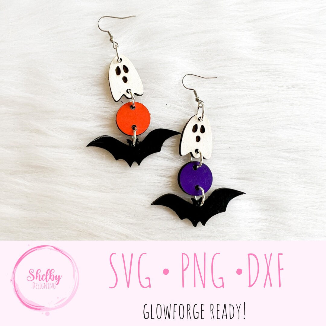 Halloween Ghost & Bat Dangle Earrings SVG