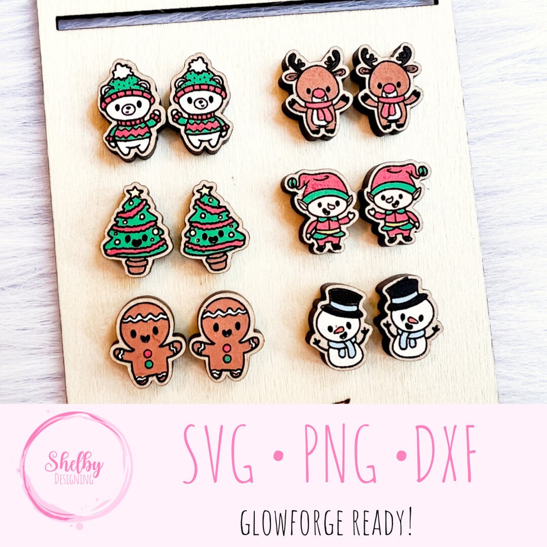 Cute Kawaii Christmas Stud Earring Bundle SVG