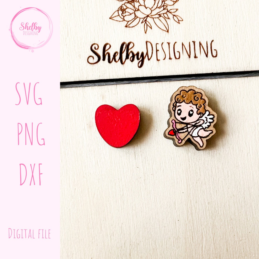 Cupid & Heart Stud Earrings SVG