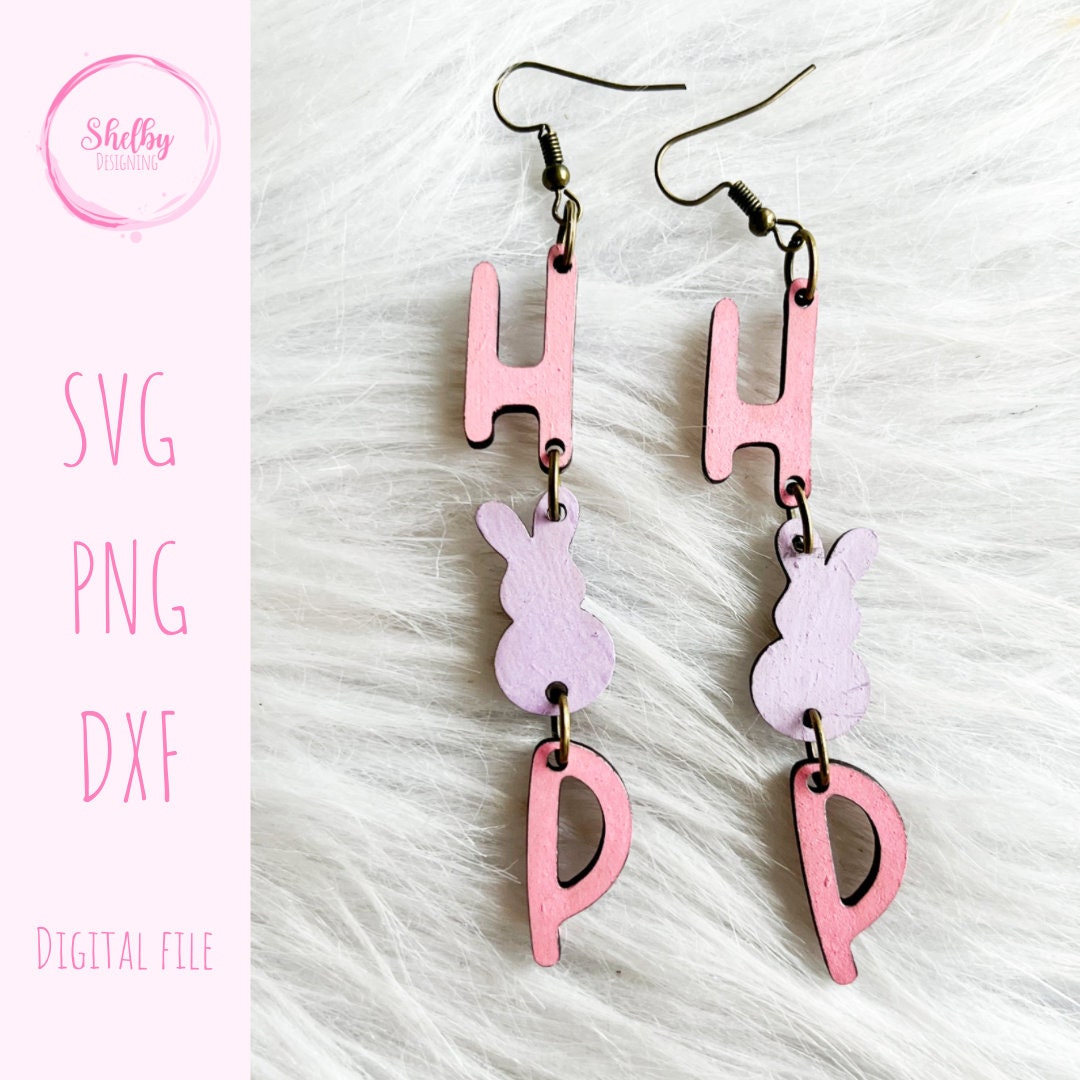 Cute Easter Hop & Bunny Dangle Earrings SVG