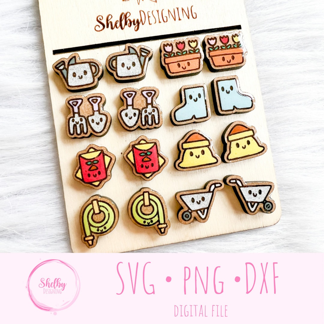 Kawaii Spring Gardening Stud Earrings Bundle SVG