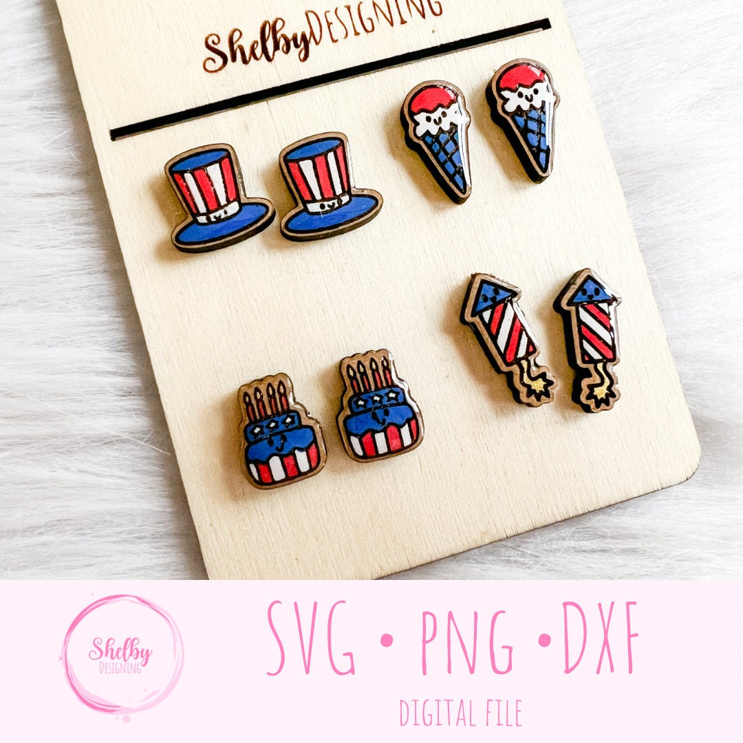 Kawaii Cute 4th of July Stud Earrings SVG