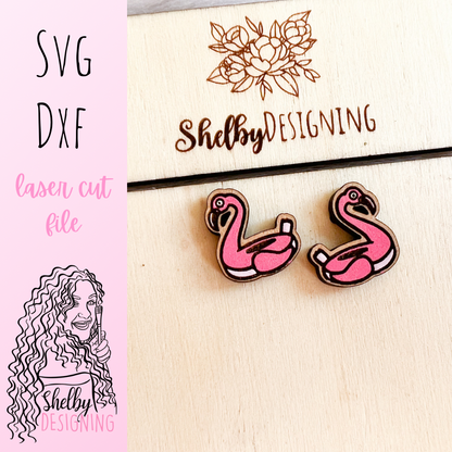 Flamingo Pool Float Stud Earrings SVG
