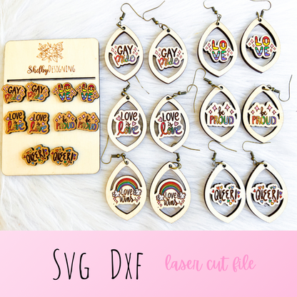 LGBTQ Pride Stud + Dangle Earrings Bundle SVG