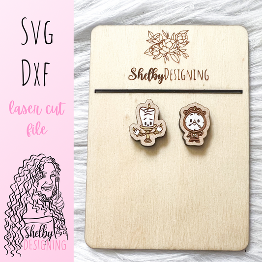 Lumiere & Cogsworth Mix N Match Stud Earrings SVG
