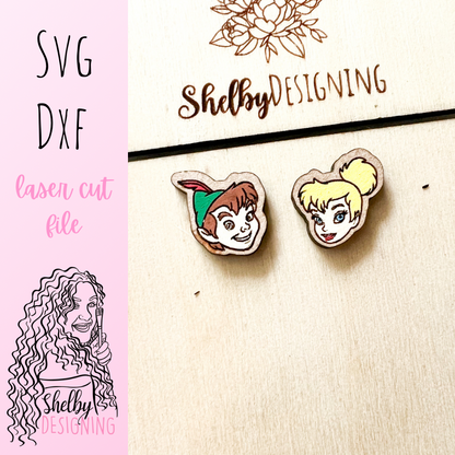BFF Mix n Match Series | Peter Pan & Tinker Bell Stud Earrings SVG