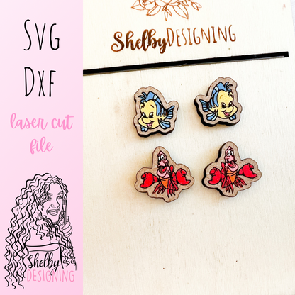 Flounder & Sebastian Stud Earrings Duo SVG