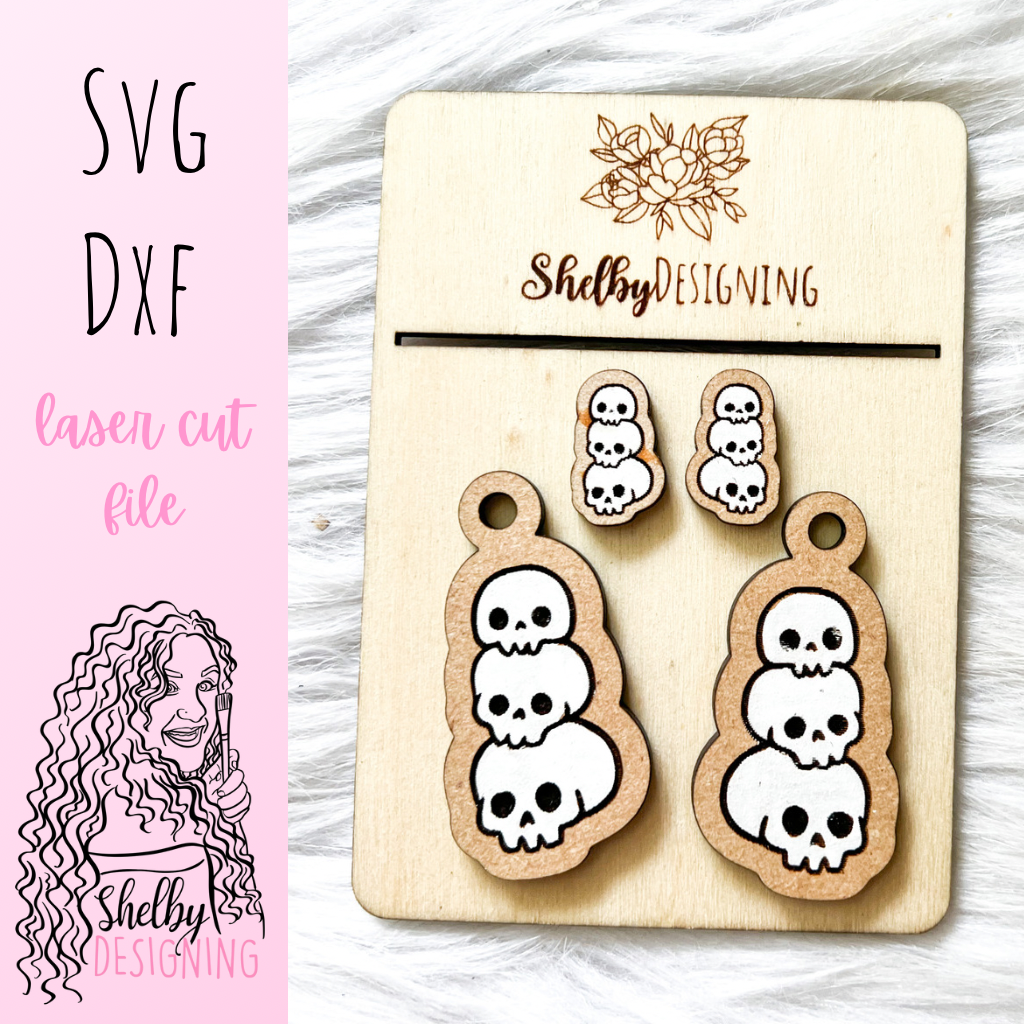 Stacking Skeleton Heads Stud/Dangle Earrings SVG