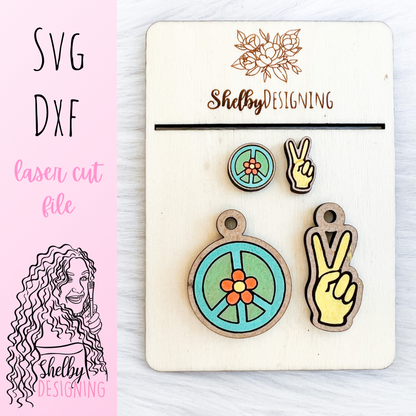 Groovy Peace Sign & Flower Stud/Dangle Earrings SVG