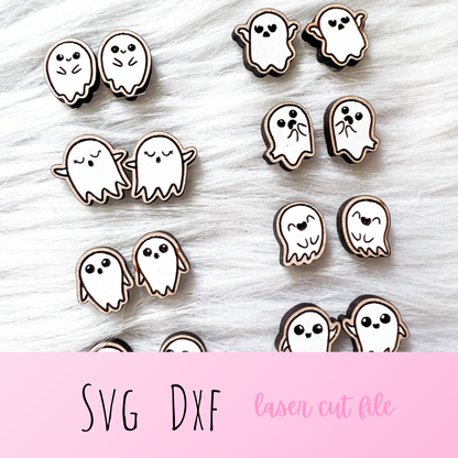 Kawaii Ghost Stud Earrings Bundle SVG