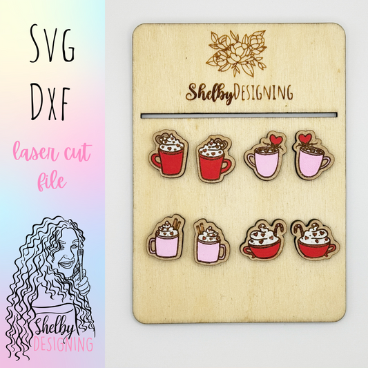 Hot Cocoa Valentines Stud Earrings Set SVG