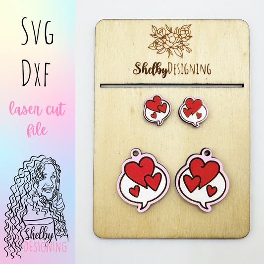 Speech Bubble Hearts Stud/Dangle Earring SVG