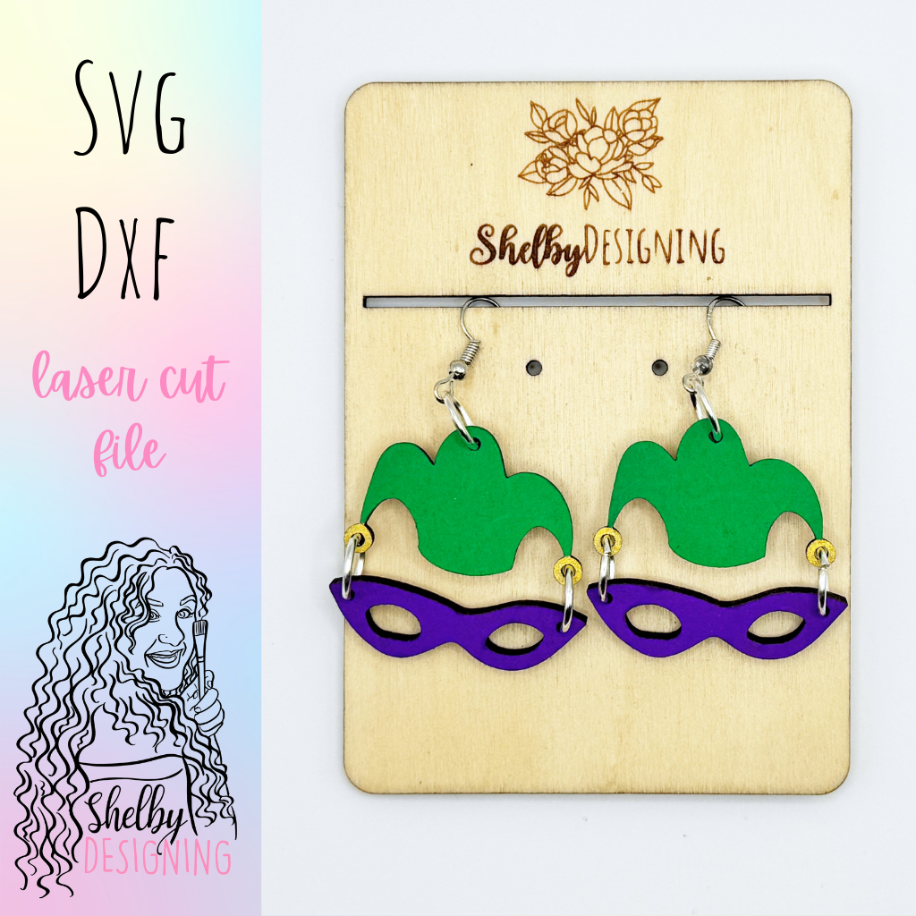 Mardi Gras Festival Studs & Mask Dangle Earring SVG DXF File