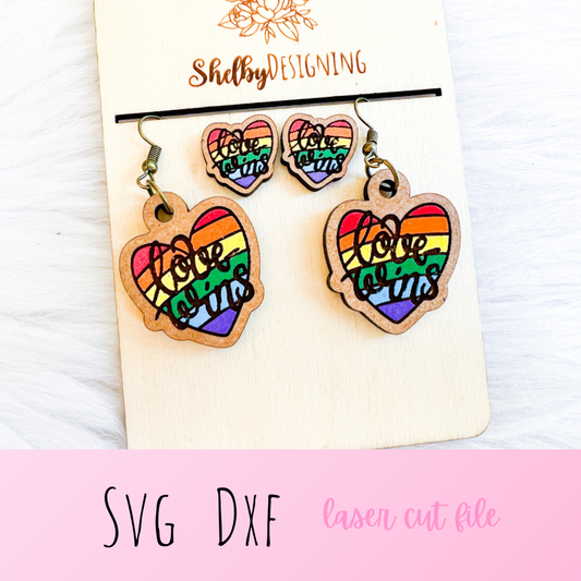 Rainbow Heart w/ Love Wins Pride Stud/Dangle Earrings SVG