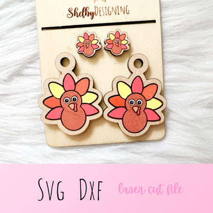 Thanksgiving Turkey Dangle/Stud Earrings SVG
