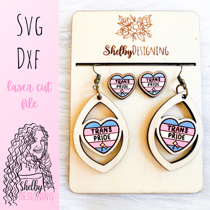 Trans Pride Heart Stud/Dangle Earrings SVG