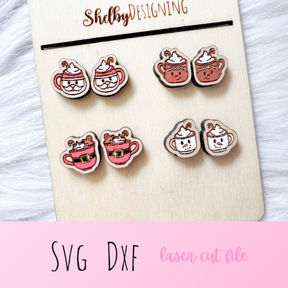 Holiday Christmas Hot Cocoa Stud Earrings Set SVG