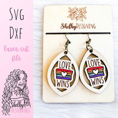 Pride Love is Love + Love Wins Dangle Earrings Duo SVG